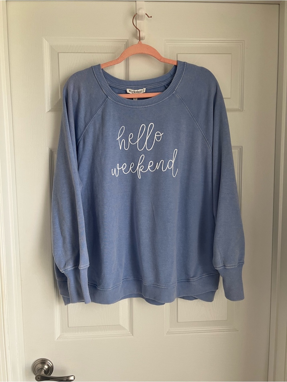Workshop Republic Clothing Blue "Hello Weekend" Crewneck Sweatshirt